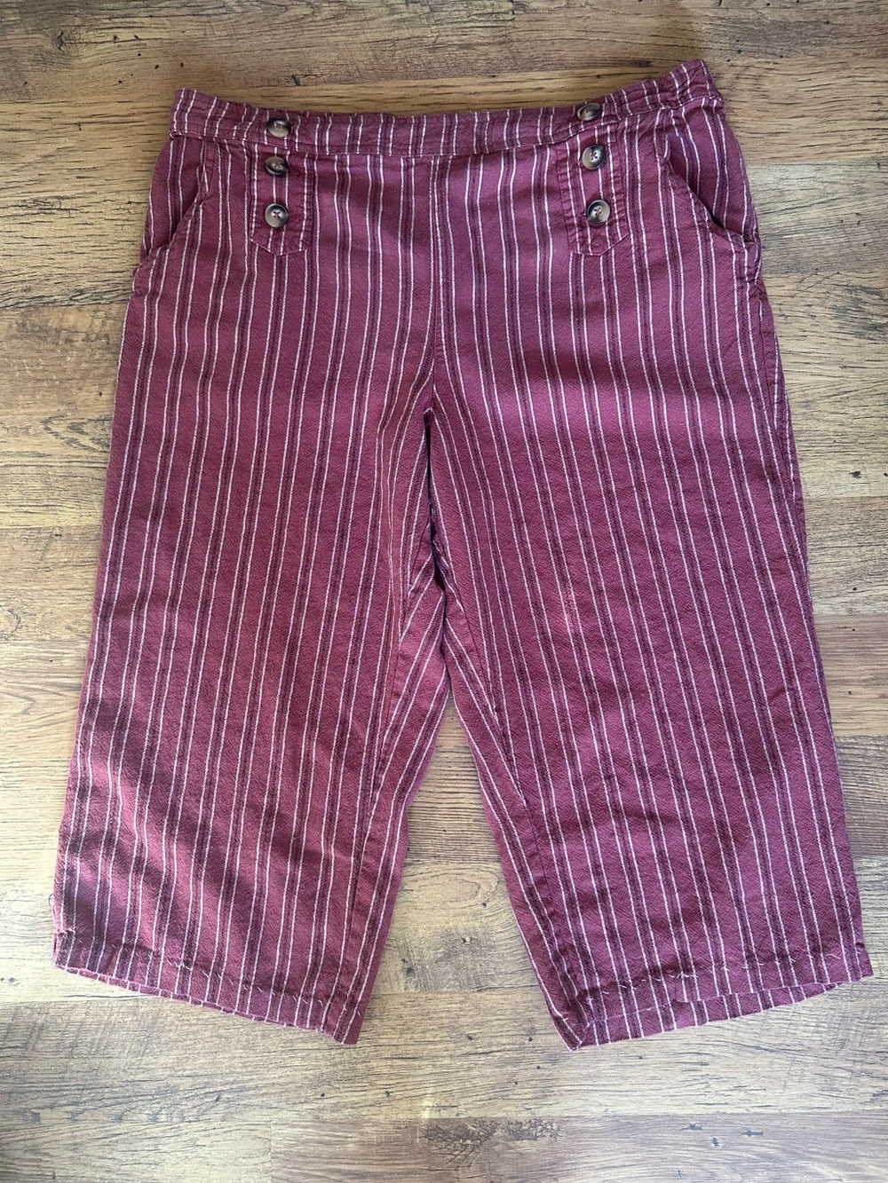 Maurices Burgundy Striped Capris with Button Detail